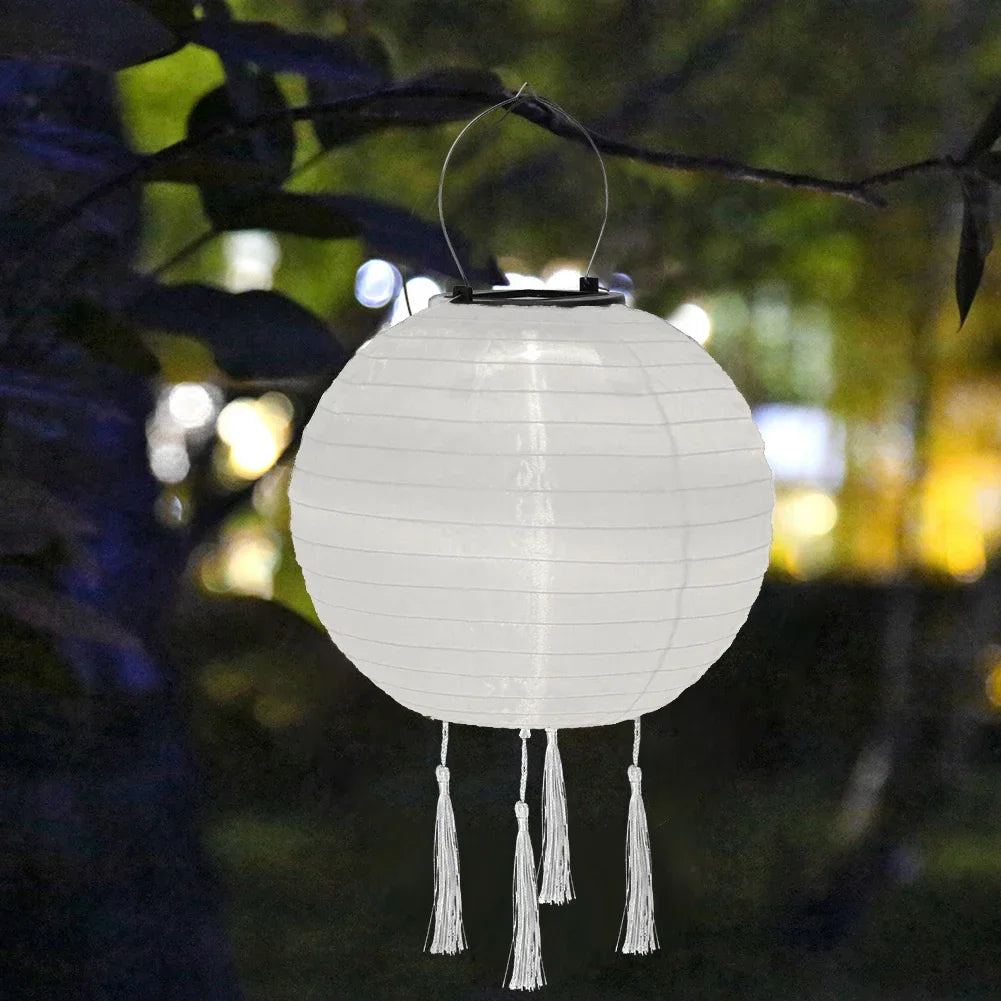 Solar Lantern Lamps Outdoor Waterproof Nylon Hanging Lantern Chinese Traditional Ornament for Restaurant Home Festival Decor