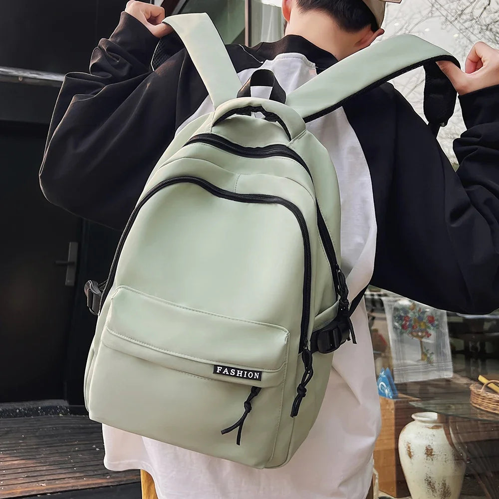 Large Capacity Solid Color Backpack, Simple Black Bag for Students & Travel