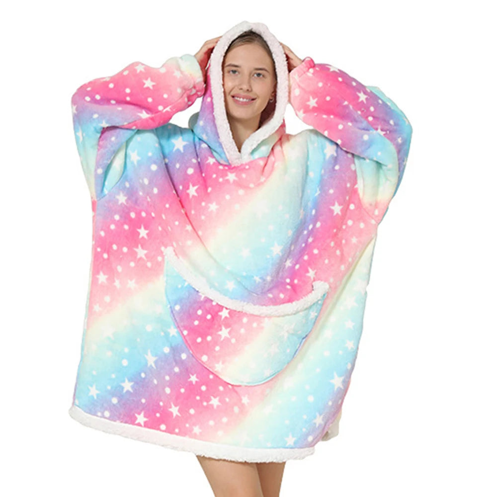 Oversized Blanket Hoodie with Big Pockets for Women Christmas Sweaters Hooded Cute Wearable Fleece TV Blanket for Couple Hoodies