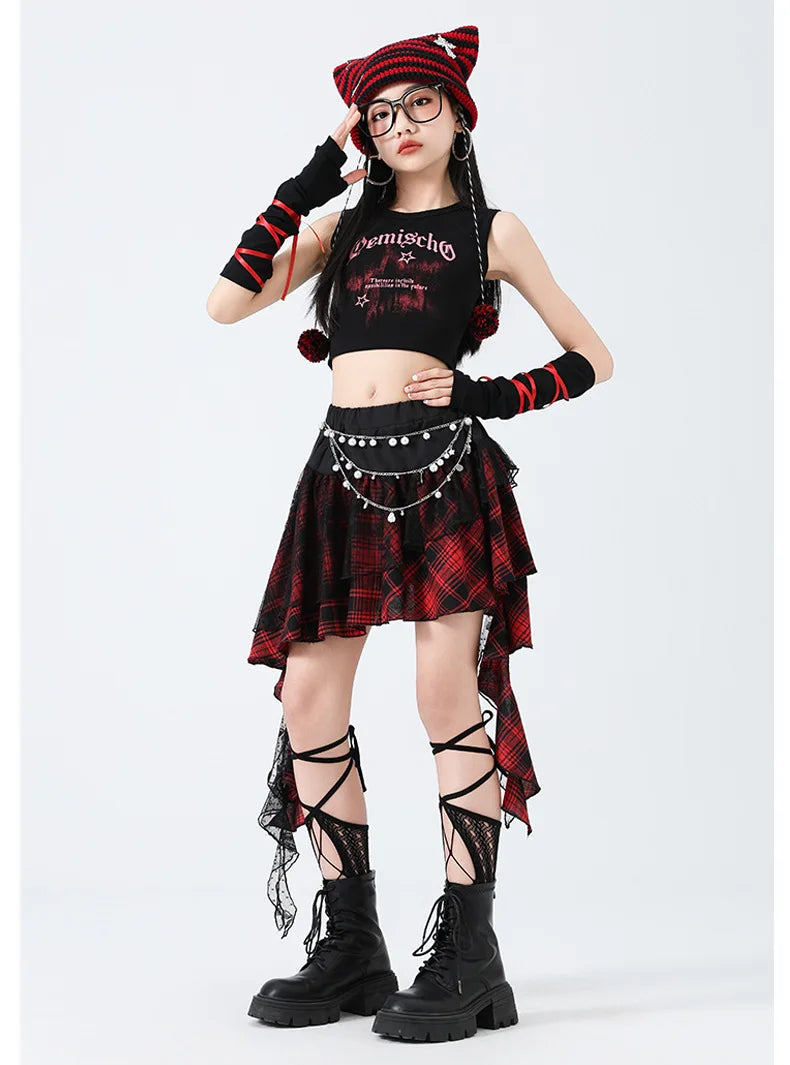 Hip Hop Sweet Girls Crop Top Street Dance Sweat Pants Jazz Girl Group Clothes Sets Kids K-pop Costumes Children Teens Streetwear