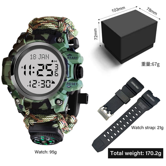Islamic Prayer Watch Men Azan Watch Compass Multifunctional Digital Wristwatch Luminous Waterproof Outdoor Survival Watch