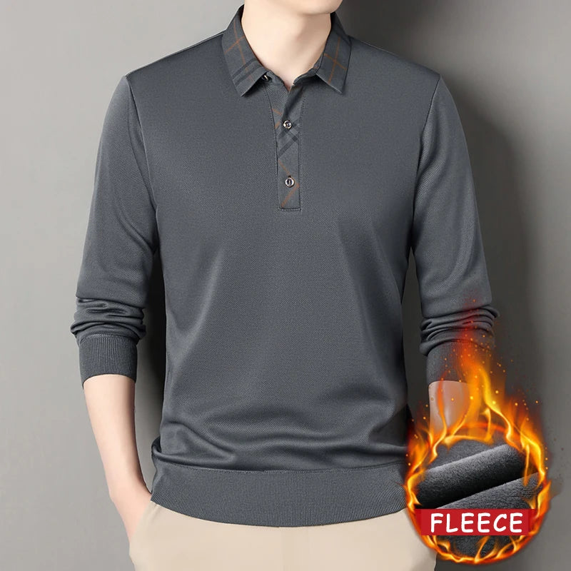 Winter Pullovers Men Knit Polo Shirts Fashion Fleece Lined Polo Sweaters Jumper Thick Knitting Polo Shirts