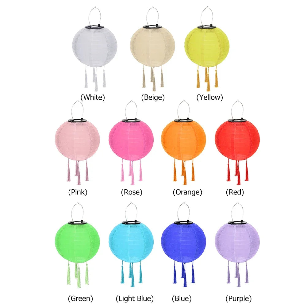 Solar Lantern Lamps Outdoor Waterproof Nylon Hanging Lantern Chinese Traditional Ornament for Restaurant Home Festival Decor