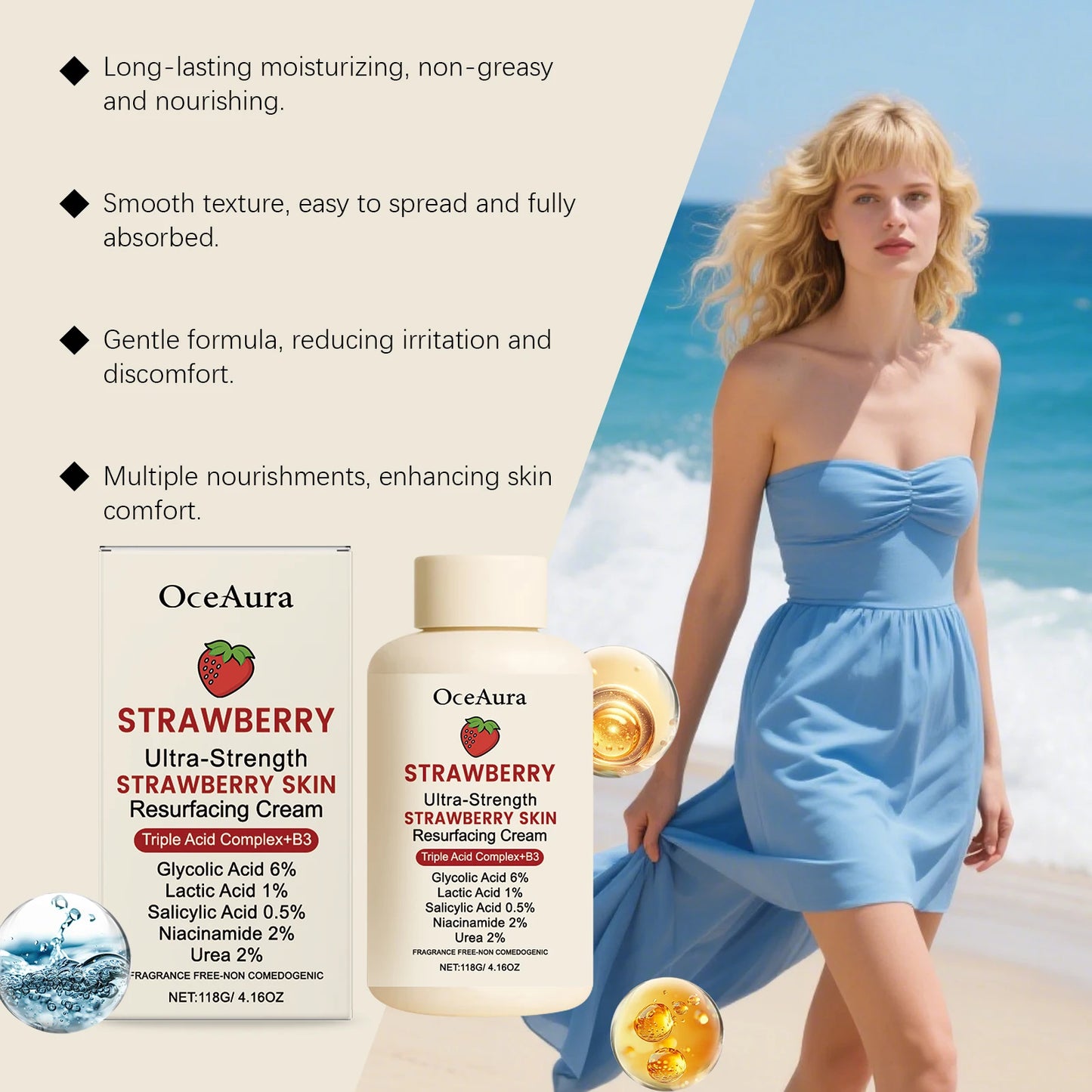 Winter Skincare Cream for Dry Flaky Skin Moisturizer with Strawberry Soothing Redness and Chapped Skin Care Barrier Protection