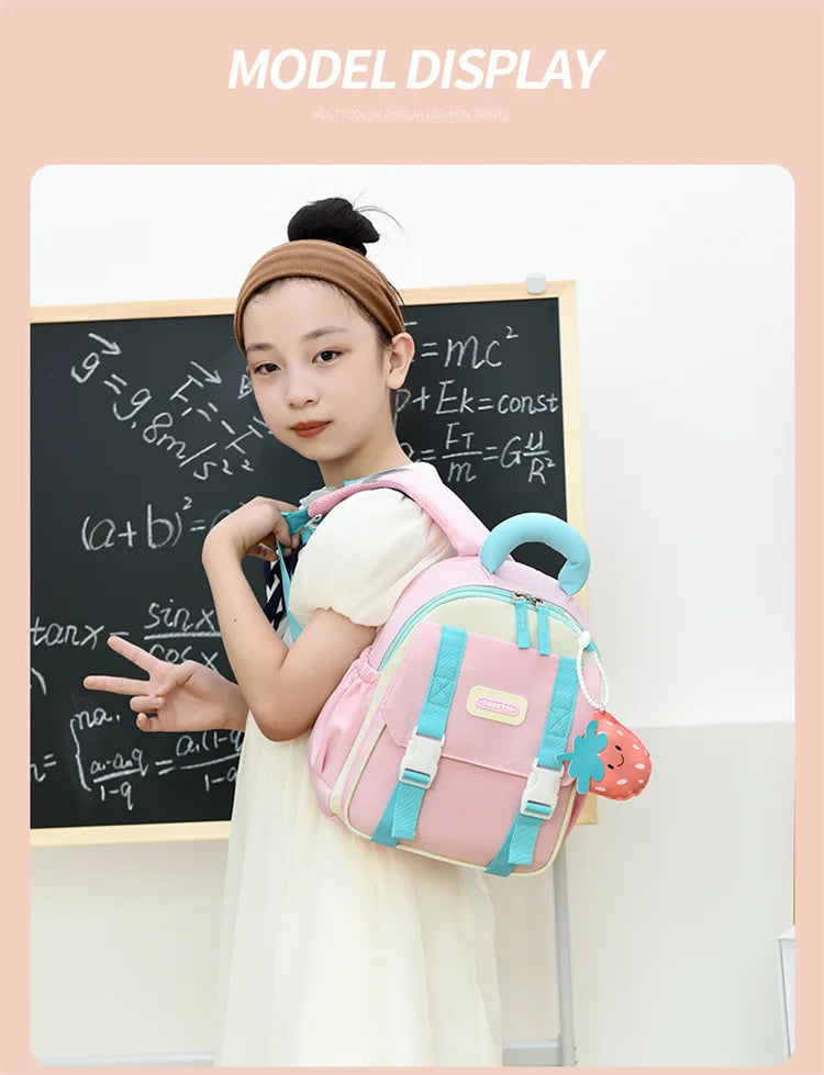 New Large-capacity Backpack Children Kindergarten Backpack Boys Girls Kids Load-reducing Color-blocking Double-shoulder Bag
