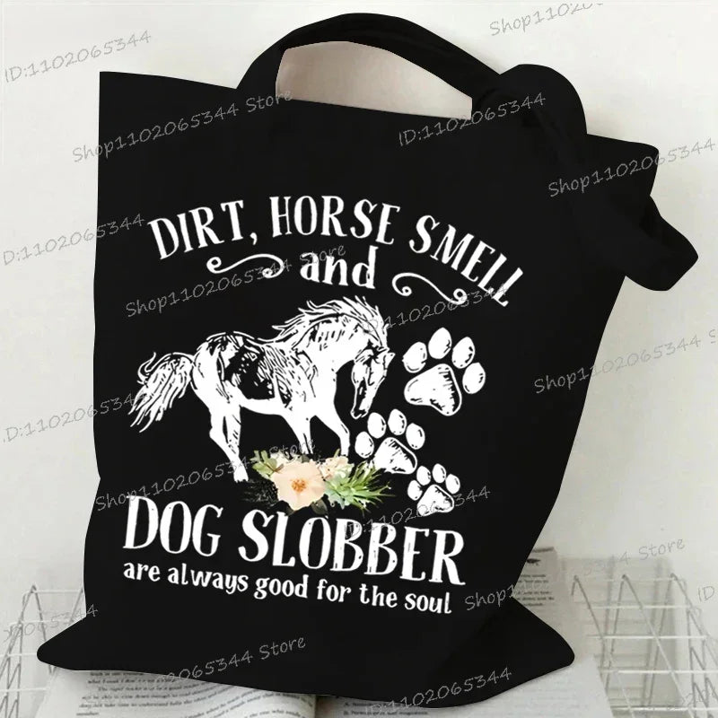 Women's Tote Bag Just A Girl Who Loves Horses Print Canvas Large Capacity Shopping Bags Horse and Flower Commuter Shoulder Bag