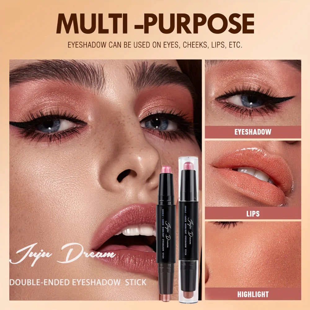 Dual-Ended Eyeshadow Stick,  Matte & Shimmer, Waterproof Long-Lasting 3-Color Creamy Pencil, Smoky & Natural, Xmas Winter