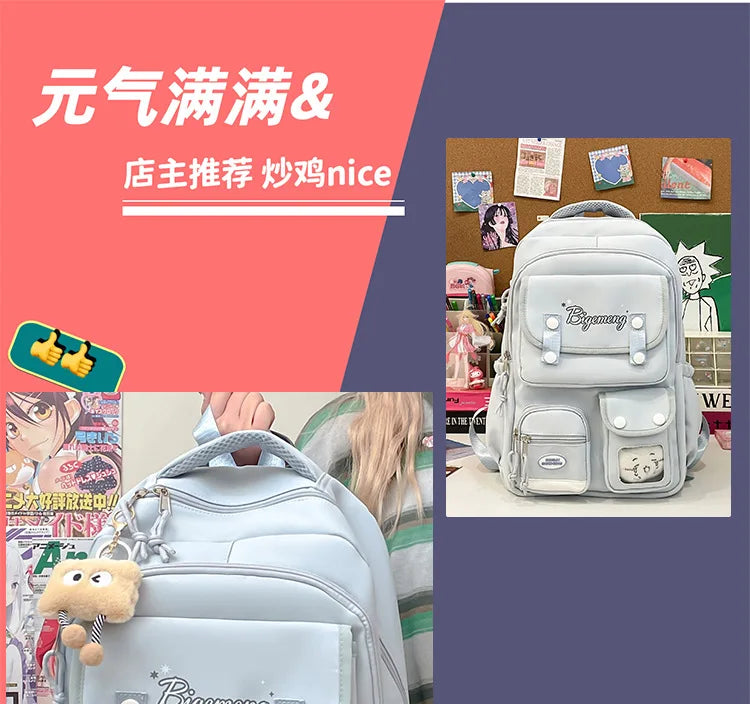 2025 cute student Backpack schoolbag For High School And Primary School Student Campus Versatile Backpack with doll
