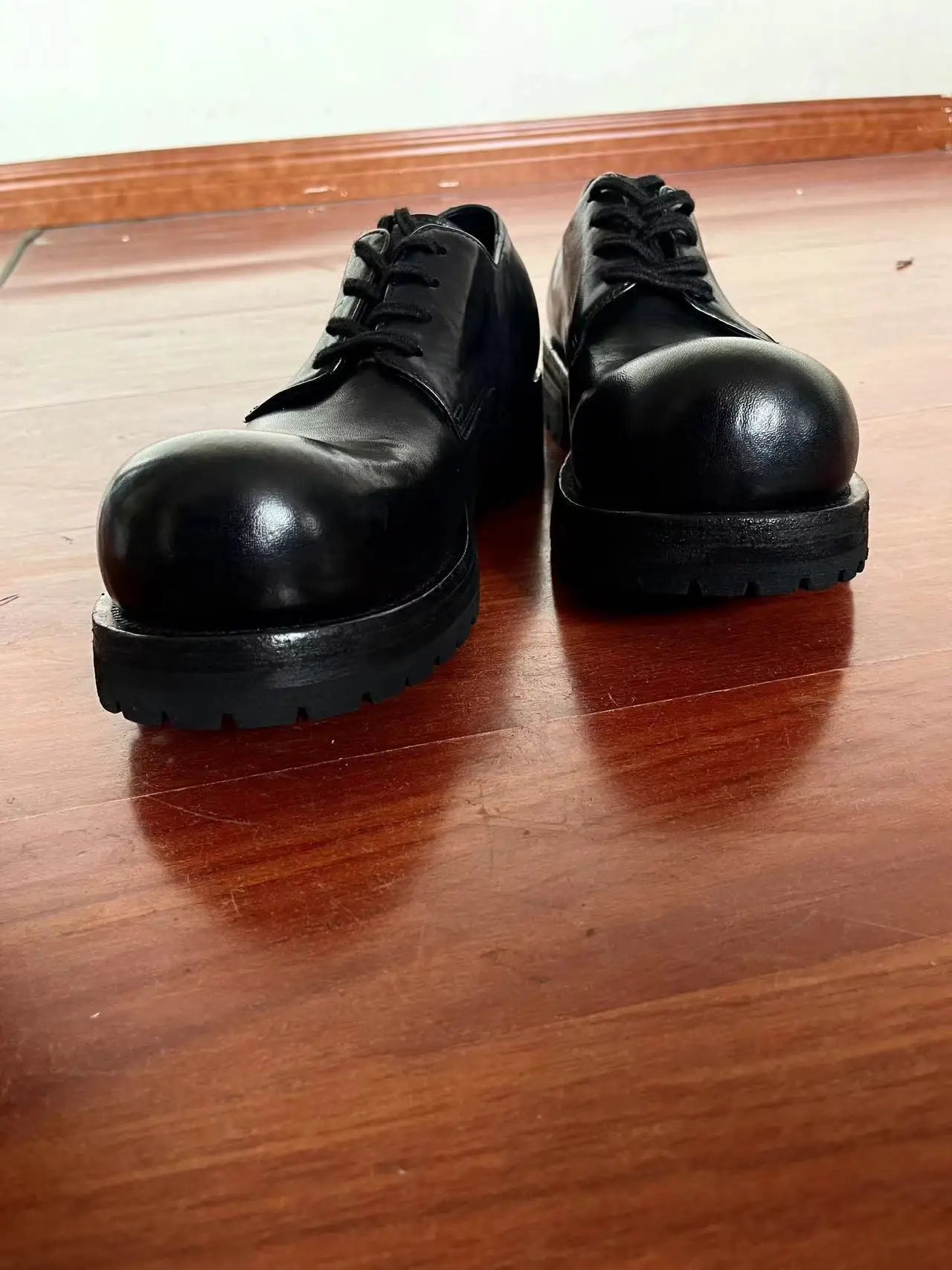 2025 New Men's Thick-soled Heightening Black Lace-up Round Head Horse Leather Made Old Derby Shoes
