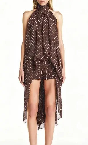 Women’s Halter Neck Long Tops Summer Fashionable Dot Print Backless Going Out Vest