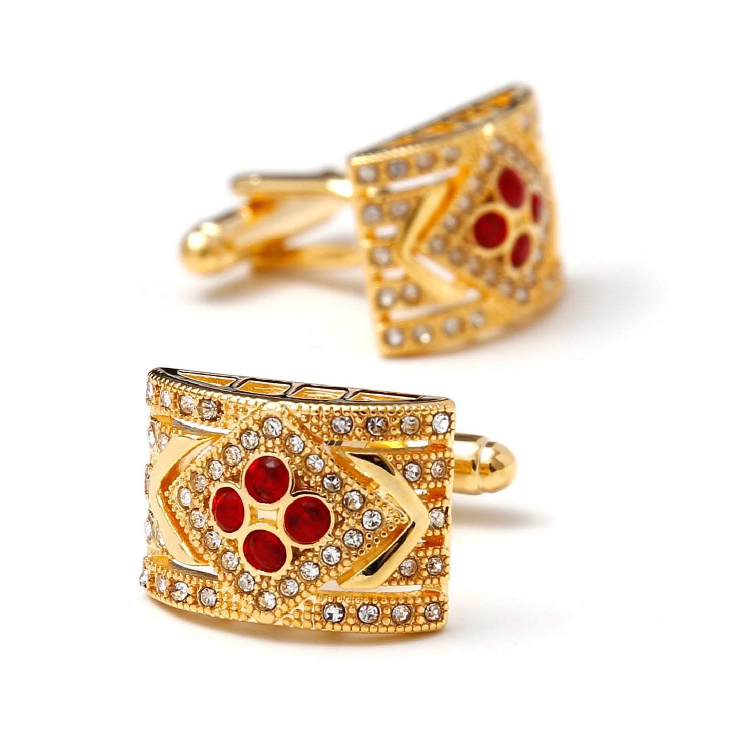 1 Pair Luxury Gold Cufflinks for Men - Black Zirconia Studded Dress Shirt Accessories