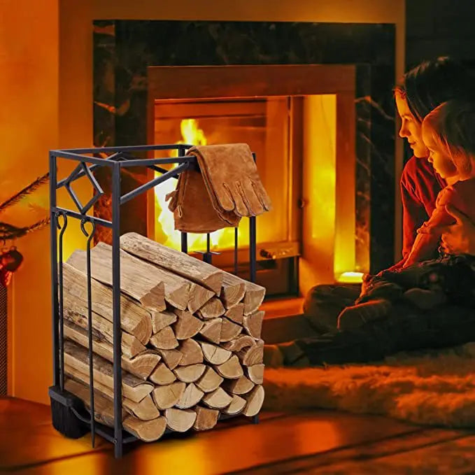 Metal Iron Firewood Rack Fireplace Utensils Furniture Hardware Metal Storage Rack Set for Firewood Storage