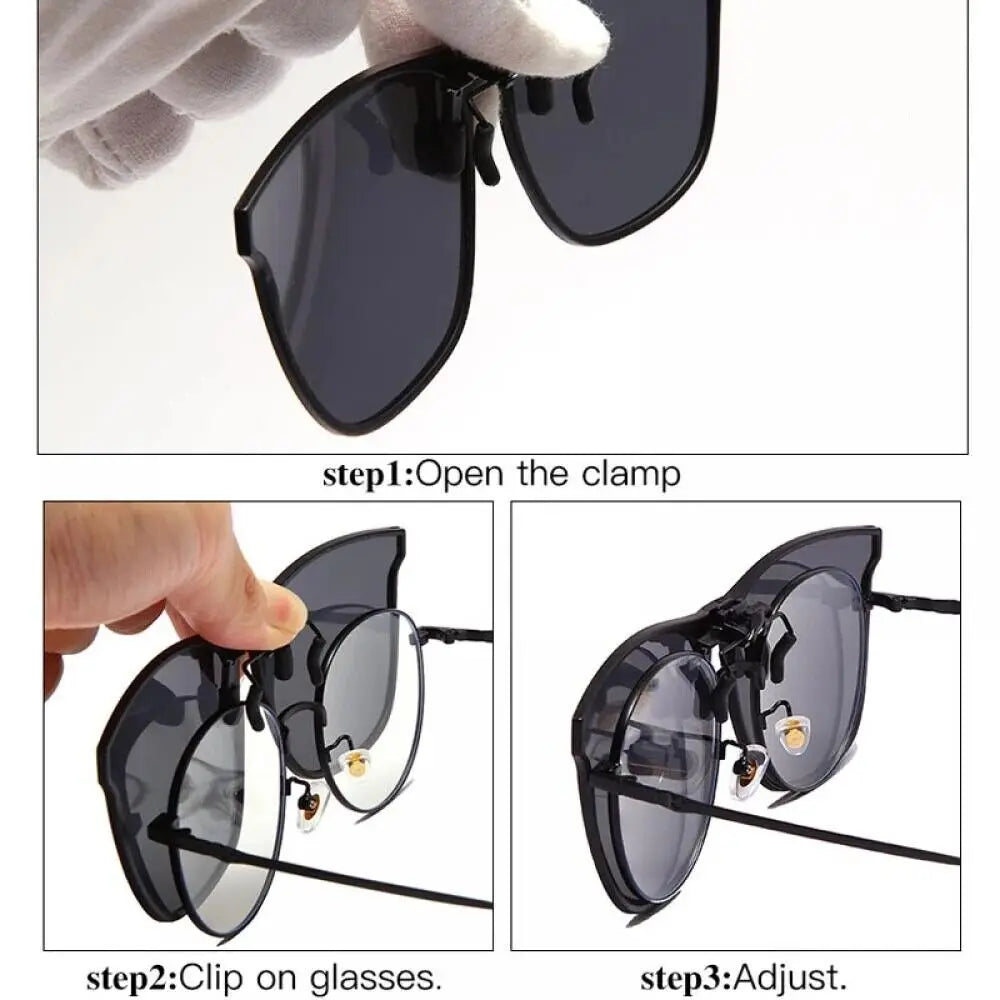Polarized Clip Sunglasses Men Women Flip Up Photochromic Driving Glasses Mirrored Sun Glasses UV400 Night Vision Fishing Goggle