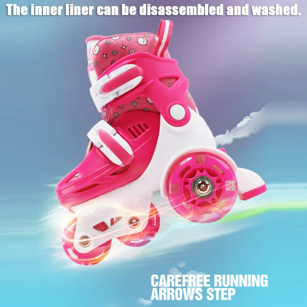 Flash Skating Shoes Kids Beginner Roller Skating Shoes Set Children Skates with Kneepad Elbow Pads Helmet Barrier Backpack Rolle