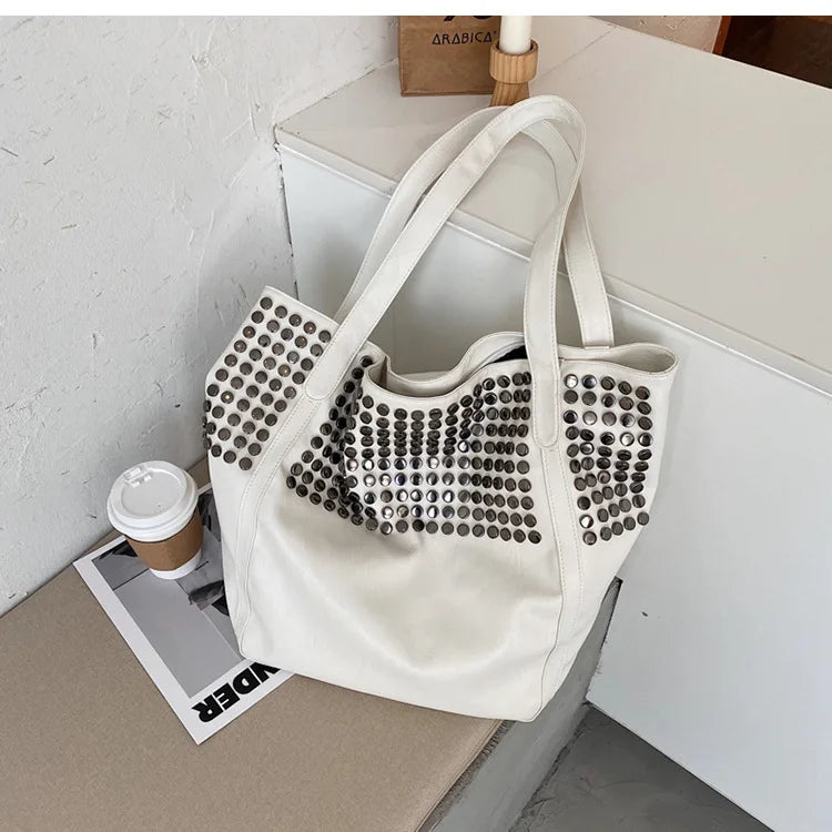 Casual Women Handbag And Purse Large Capacity Tote Bag High Quality Lady Bag Vintag Soft Pu Leather Rivet Shoulder Bags