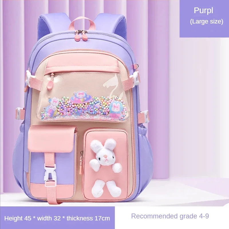 School Bag Oxford Cloth Polyester Waterproof Cute Cartoon Backpack Girls Spine Protection Rucksack Daily Campus Commuting Bag