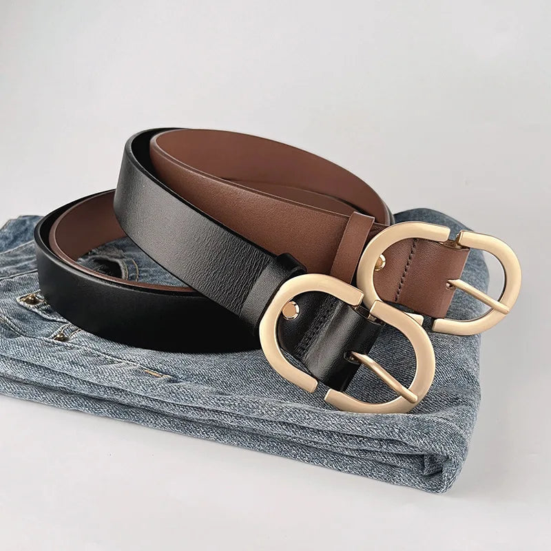 Genuine Leather Letter Design Belt for Women, Luxury Multi-Style Accessory with Dresses Jeans & Fashion Decor