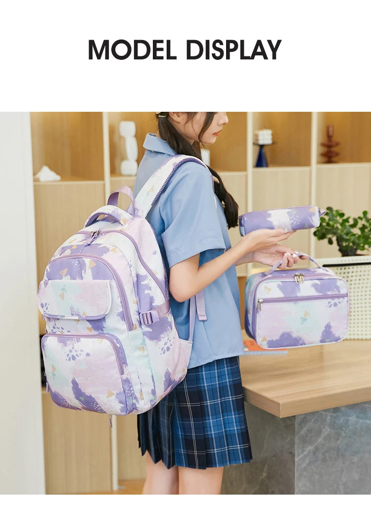 School Bags for Girls Set Waterproof Girls' School Backpack Pencil Cases Lunchbox Aesthetic Class Bags Designer Luxury Back Pack