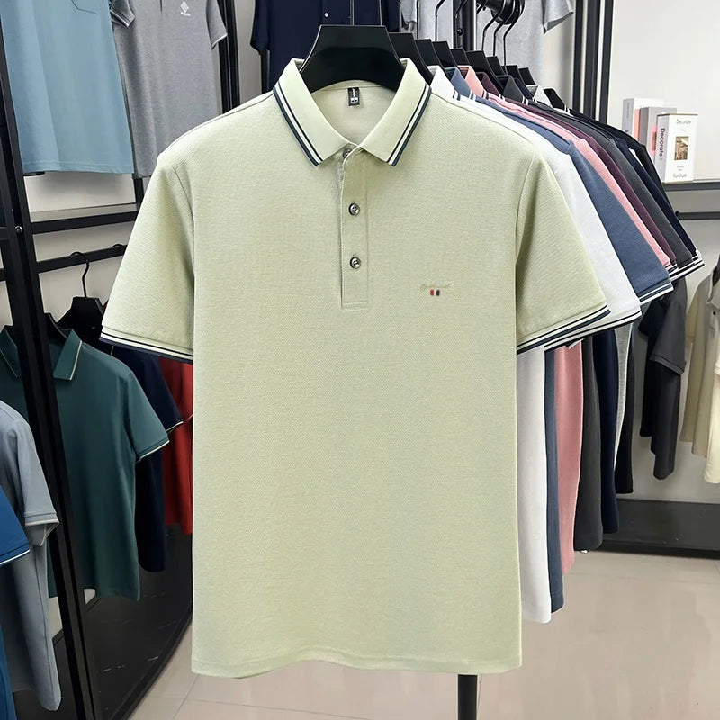 100% pure cotton men's highend brand customized new embroidered short sleeve polo shirt summer casual comfortable breathable top