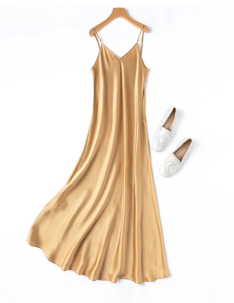 Tcyeek 100% Natural Mulberry Silk Long Dress 21MM Real Silk Summer Dresses for Women 2026 Elegant Dresses Womens Clothing Платье