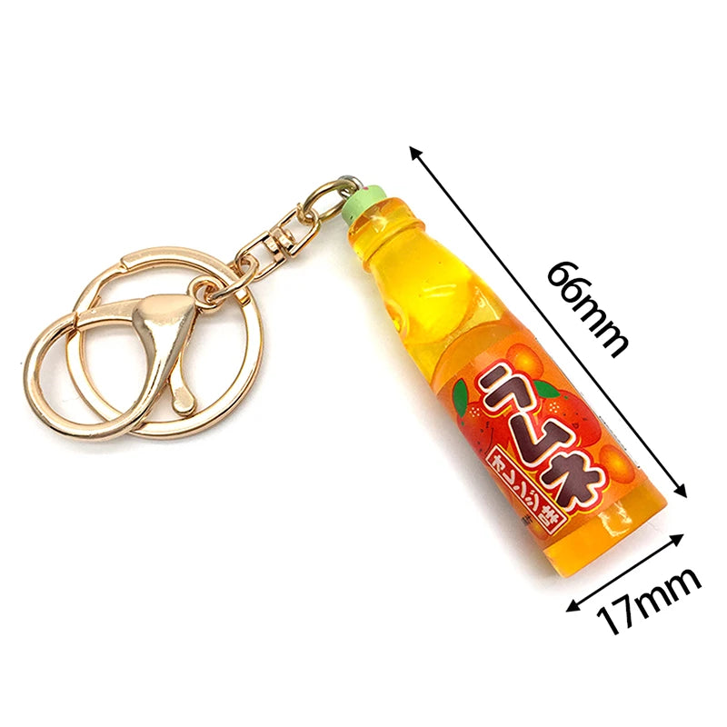 Japanese Ramune Soda Keychain Kawaii Food Charm Bag Pendant Cosplay Props Drink Keyring Accessory