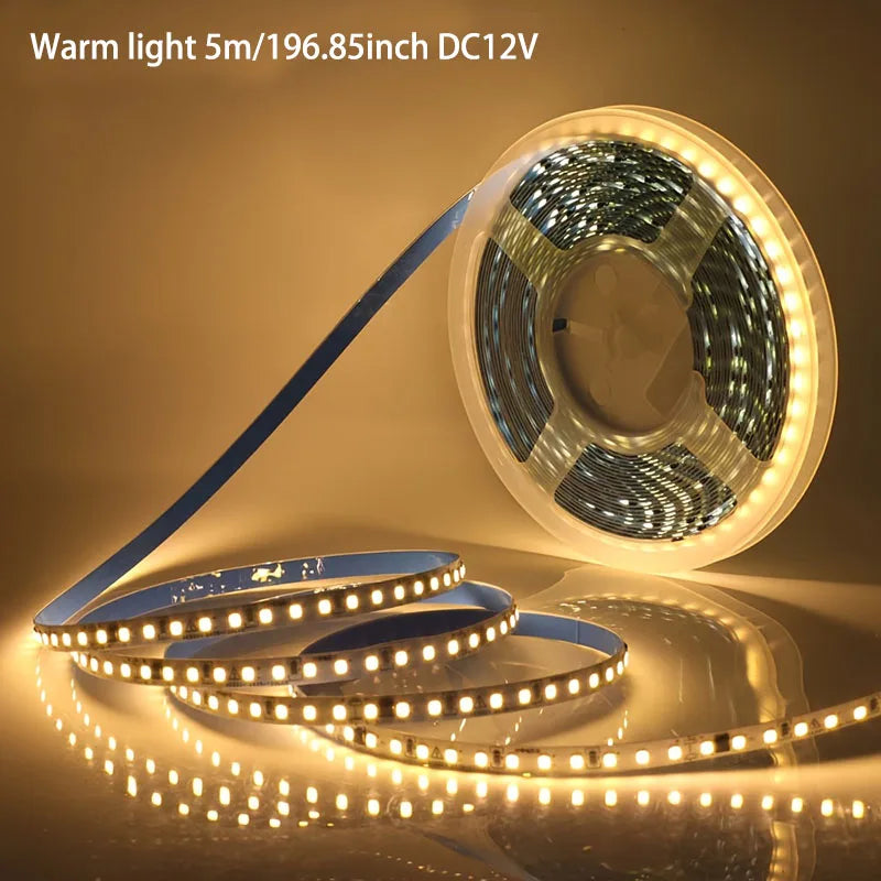12V 24V 5m LED Strip Light 2835 120/180/240 LEDs Flexible Tape Bright 8mm PCB  Home Decoration
