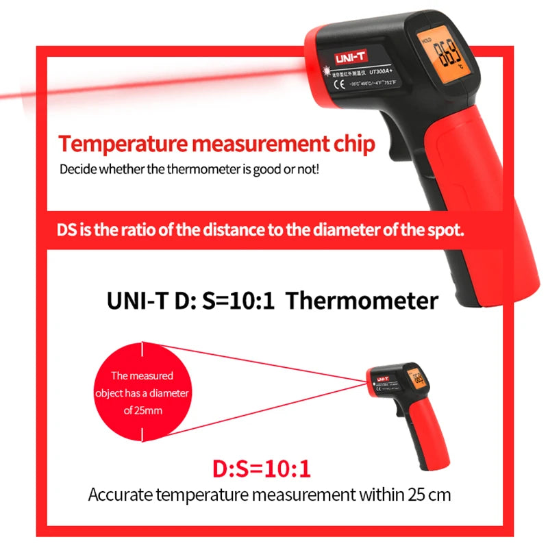 UNI-T UT300A+ Laser Infrared Thermometer Handheld Termometro Digital Industrial Non Contact Laser Temperature Meter Gun