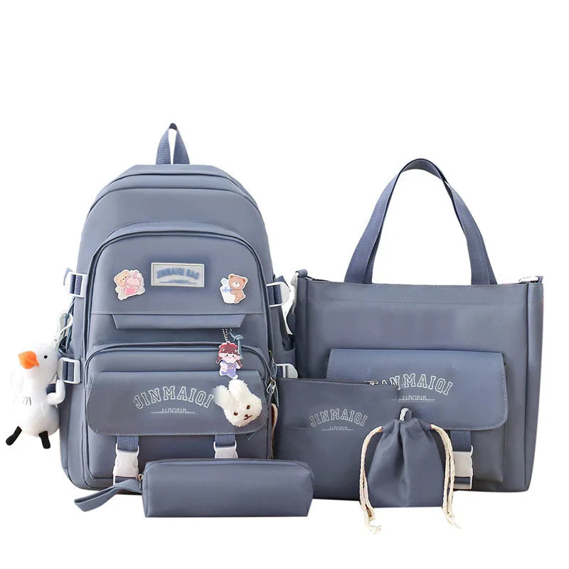 Solid Colored Teenager'S Backpack Set, Large Capacity Double Shoulder Bag, Easy Handbag And Coin Purse, Casual Crossbody Bag etc
