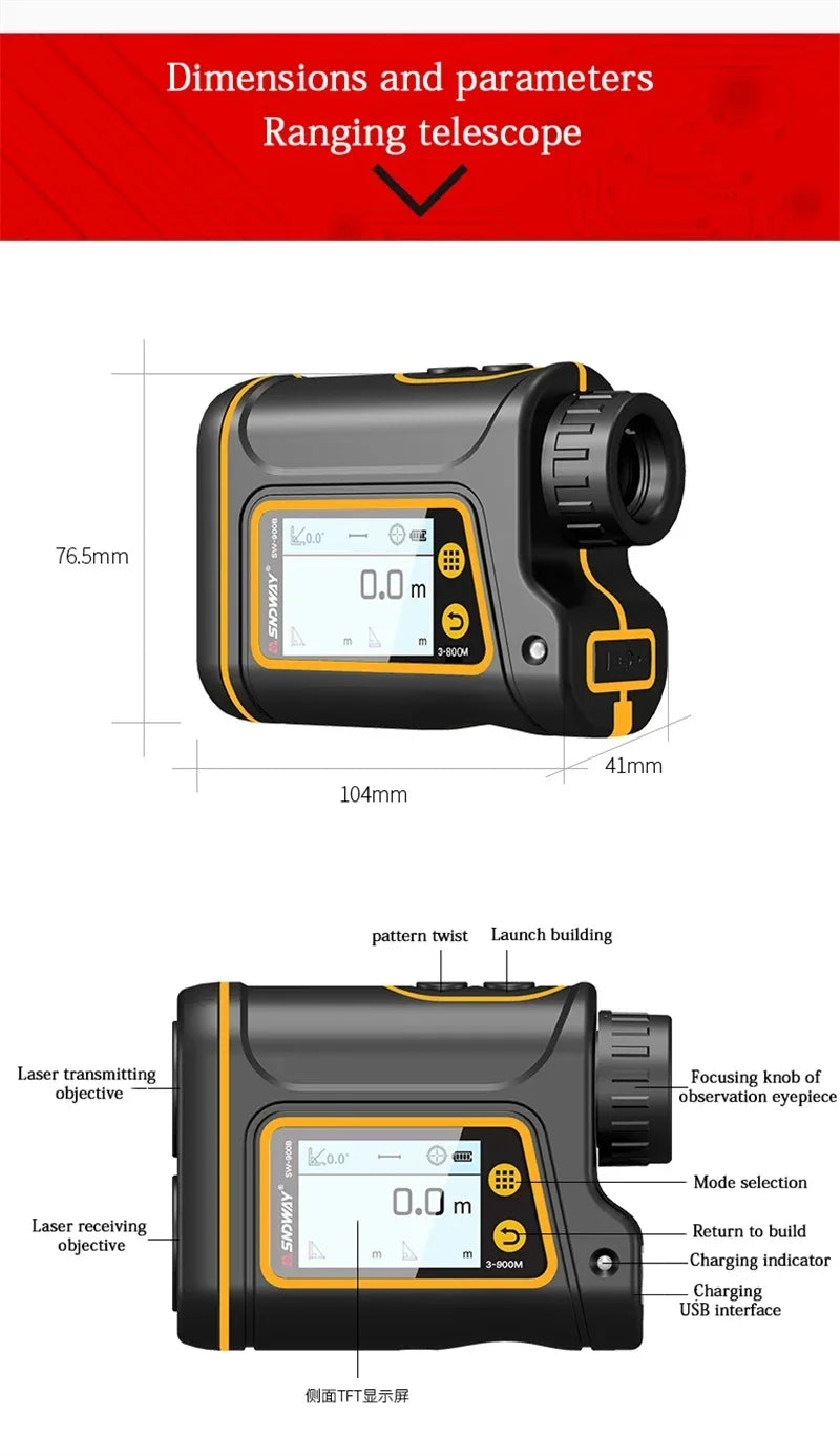 SNDWAY Golf Laser Distance Meter Rangefinder for Hunting 1000M 1500M 2000M Laser Telemeter Golf Camera Outdoor Telescope