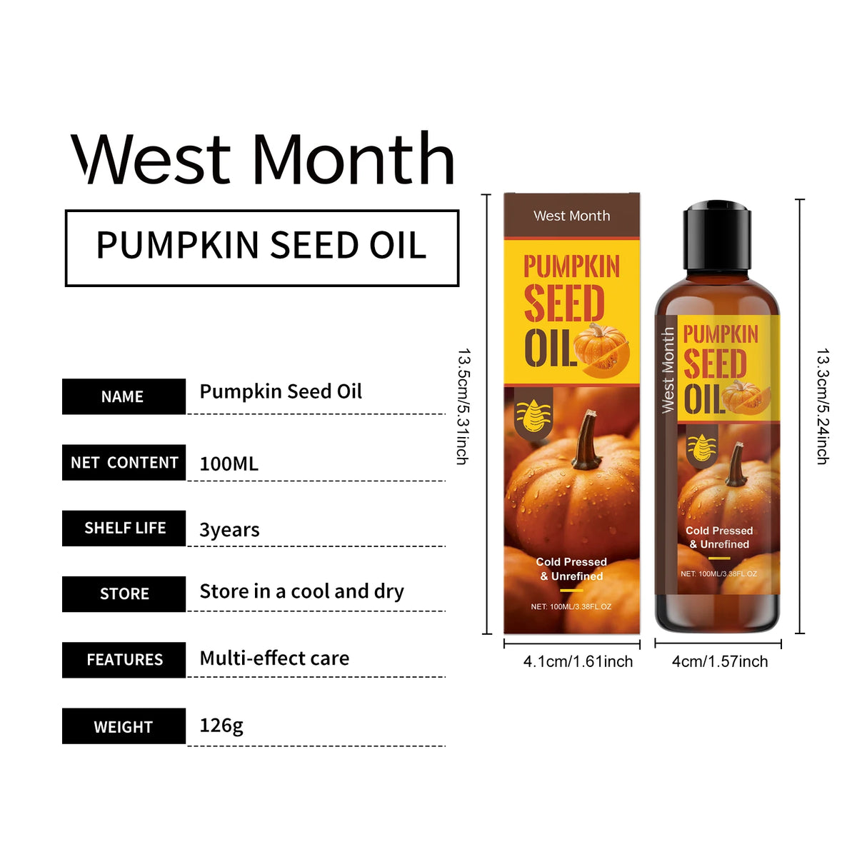 Pumpkin Seed Oil Hair Growth Products Scalp Moisturizer Deep Hydration Face Care Body Firming Organic Cold-Pressed Pumpkin Oil