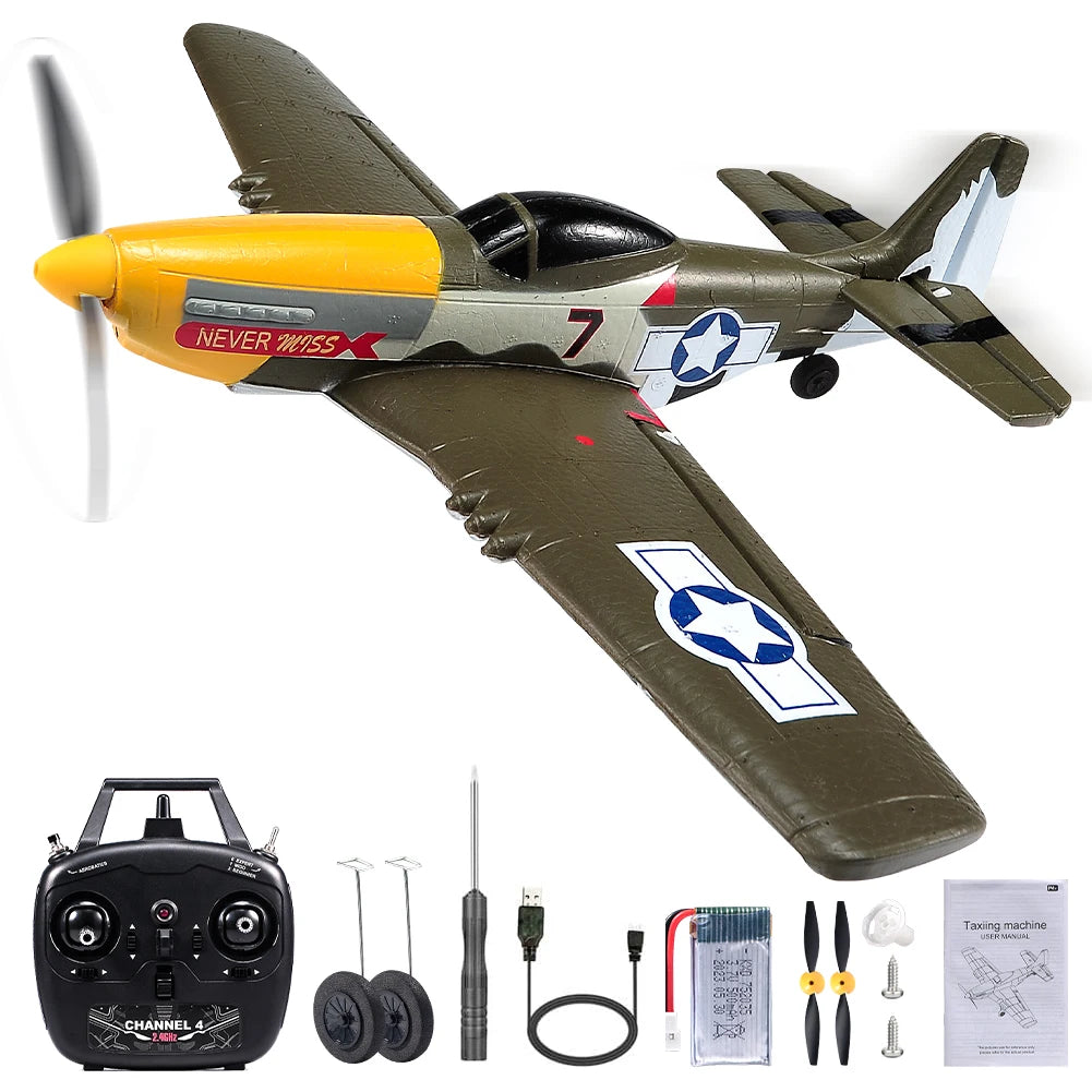 P51 Mustang Remote Control Fighter 4CH 6 Axis 410MM Wingspan One Key Aerobatic RC Airplane RTF Glider Plane Toys Gifts