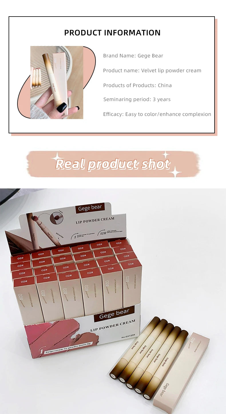 Gege Bear Velvet Matte Lip Powder Cream Long-Lasting Moisturizing Lipstick Autumn-Winter Color Natural-Looking Lip Stain