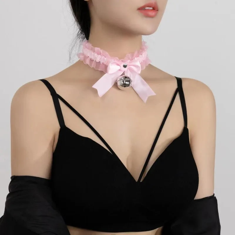 Japanese Bow Lace Lace Bell Necklace Choker Collarbone Neck Accessory Sexy Sweet Soft Girl Neck Strap Cos Maid Collar