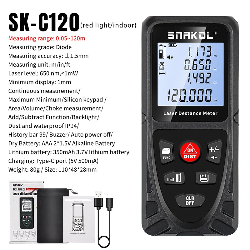 Snakol Laser Distance Meter 50m 70m 100m 120m Rangefinder Profesional Range Finder Digital Tape Measure Ruler Test Tools