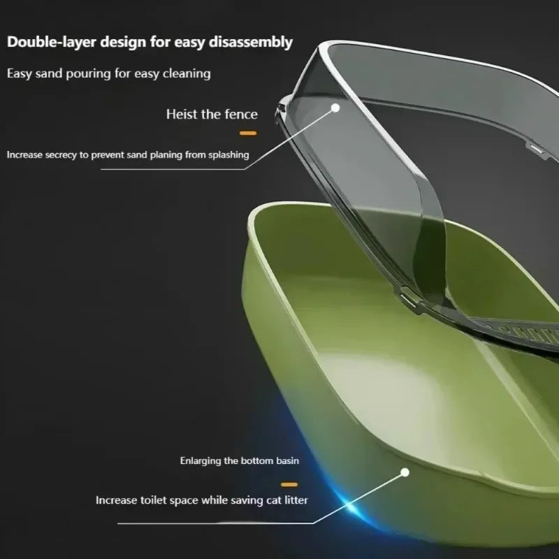 Cat Litter Box Cats Toilet Semi-enclosed High Side Splashproof Pet Bedpans with Litter Scoop Kitty Sandbox Cleaning Cat Supplies