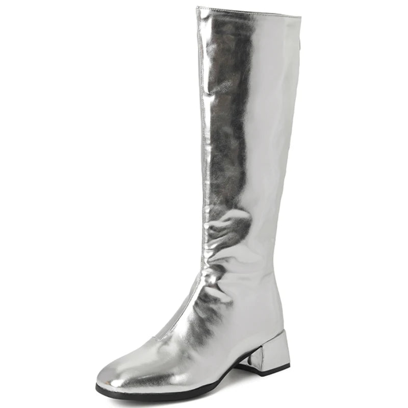 Women's Knee High Boots Winter Shoes 2026 Gold Silver Low Heeled Long Boot Ladies Party Footwear Shoes Large Size 45 Waterproof