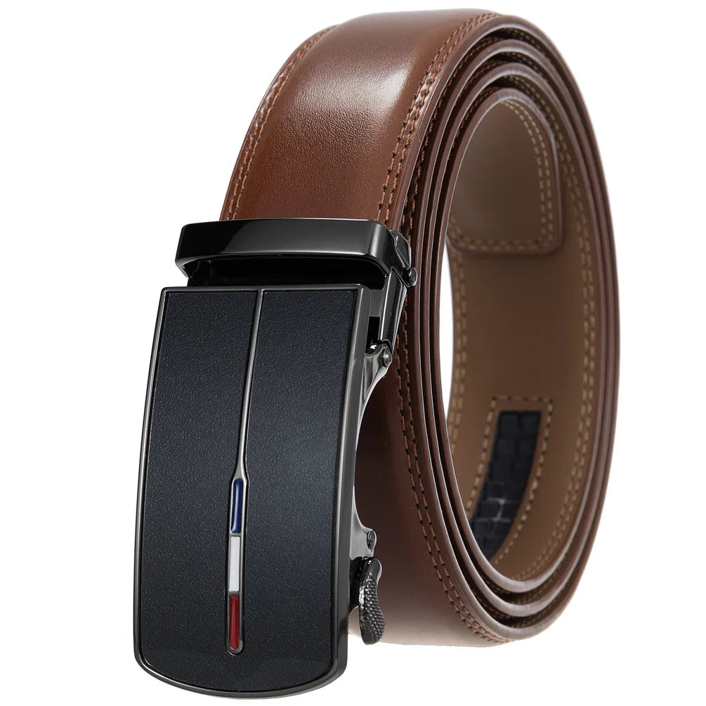 Men's Genuine Leather Belt Fashion Automatic Buckle Belt for Popular Business High Quality Male Belt Brown