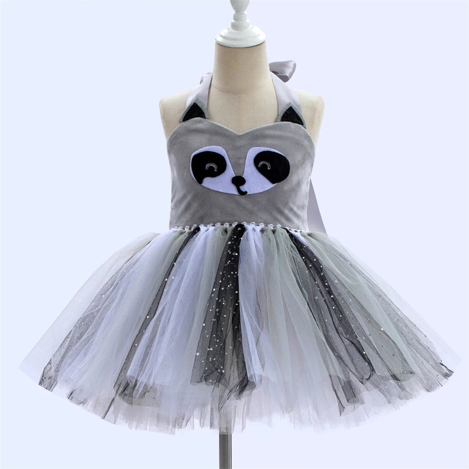 Girl Cartoon Raccoon Sloth Koala Piggy Rabbit Tutu Sling Dress Children Cosplay Festival Performance Dance Costume Headband Sets