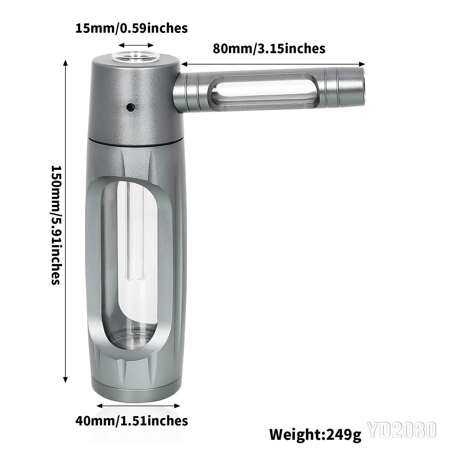 Portable Metal Smoking Pipe with 155mm Glass Bowls Dry Burning Grass Tobacco Pipes Hookah Shisha Pipa for Smoke Accessories
