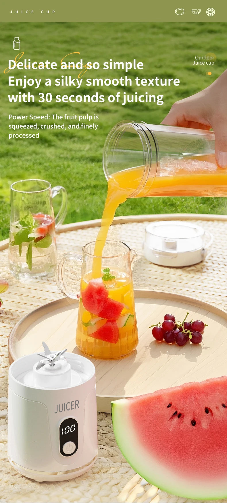 Electric Portable Blender Wireless Rechargeable USB Fruit Blender 600ML Kitchen Mixer Machine Traveling Juicer Cup Fruit Blender