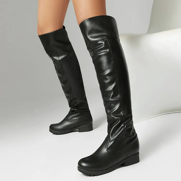 2026 Ladies Thigh High Footwear Round Toe Thick Heels 3cm Big Size 49 50 51 Casual Winter Knee High Bota