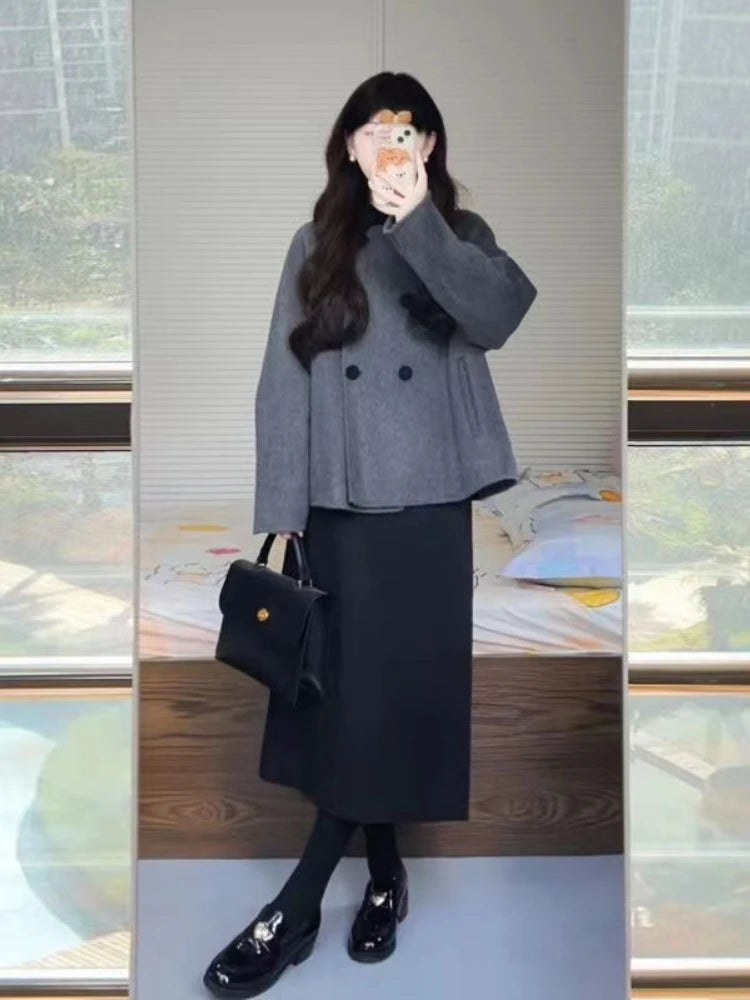 Wool for Women Chic Autumn Winter Retro Thickened Korean Style Outerwear Classic Prevalent Ins Cozy Elegant Office Daily Female