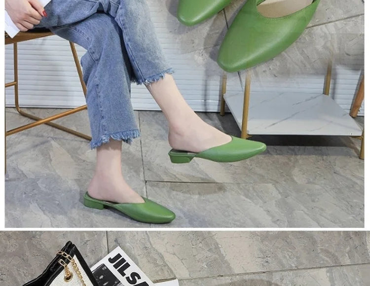 Women's Summer Outdoor Wear Pointed Toe Faion Mule Slippers Flat Bot f Cover Single oes mat Sle Daily Use ...