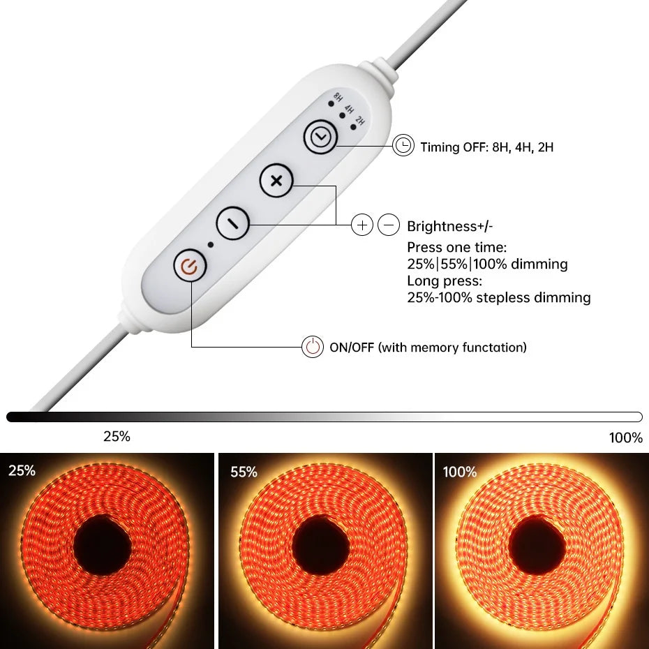 Led Strip Light AC220V 120LEDs/m Flexible Tape IP67 Waterproof with EU AU UK Timing Dimming Switch Plug Self-Adhesive LED Light