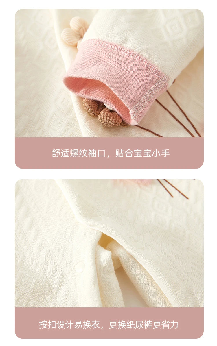 Baby Clothes for Autumn, Class A, Baby Girl Full-Month Outfit, One-Piece Suit, Baby Silk-Lined Warm Newborn Romper