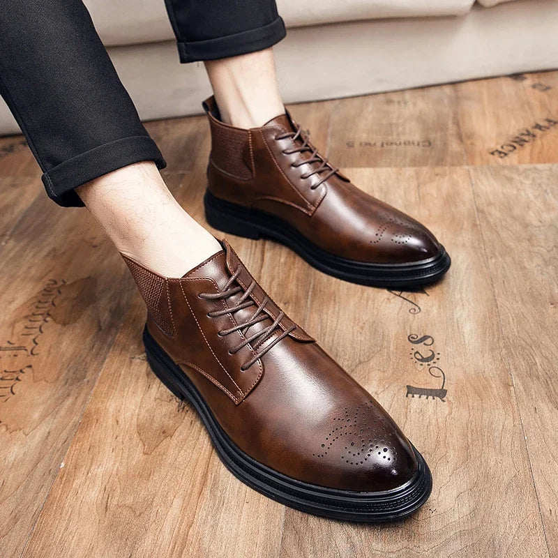 2026 Men High-top Shoes Formal Casual Wedding Party Big Size Leather Footwear For Male