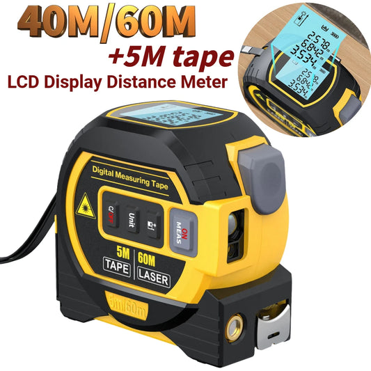 3in1 Laser Rangefinder 5m Tape Measure Ruler LCD Display Distance Meter Building Measurement Device Area Volume Surveying Device