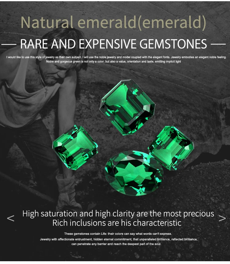 JEWELLWANG 18K Pure Gold Lab Grown 1 Ct Emerald Stud Earrings for Men or Women Surrounded By Synthetic Diamonds Luxury Jewelry