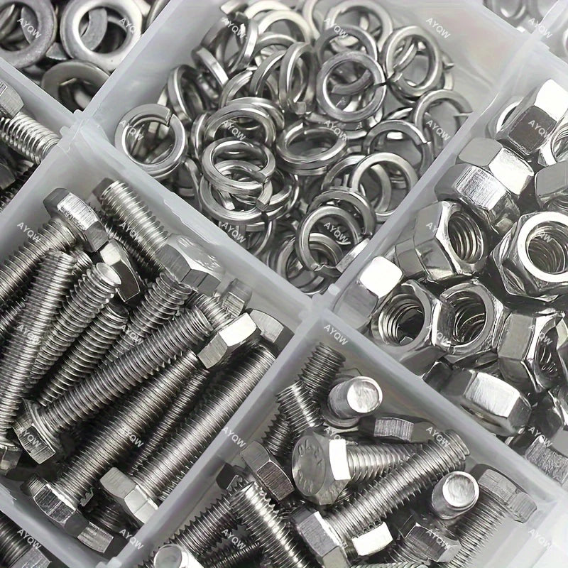 120/240/480pcs Stainless Steel Nuts and Bolts Assortment Kit, Including 6 Sizes Hex Bolts,Flat Washers, Lock Washers.