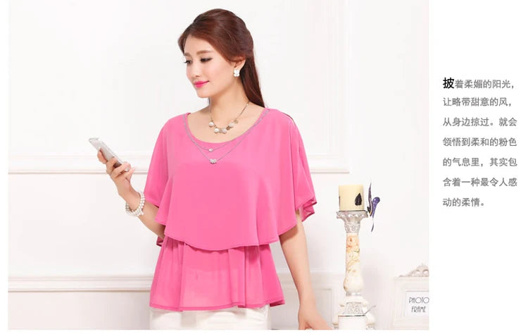 2025 Women Summer Tops Blouse Fashion Elegant Ruffle Batwing Sleeves Chiffon Shirt Loose Casual Clothing blusas mujer de moda